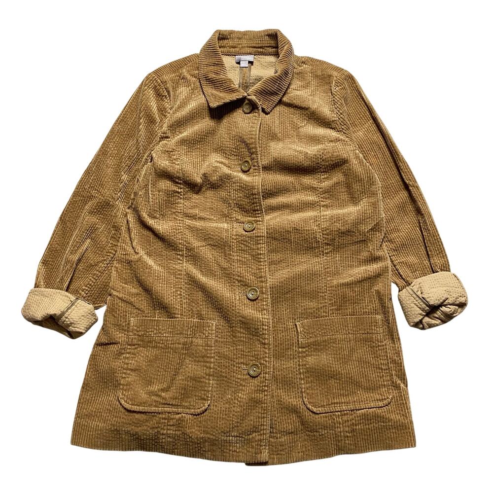 J Jill Tan Corduroy Button Up Shacket Jacket Size M 100% Cotton Utility Cottage